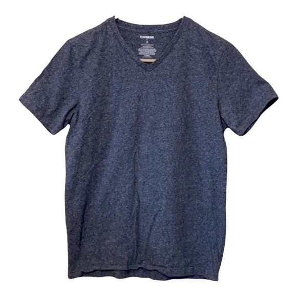 Express Mens V-Neck T-Shirt Size M Short Sleeve Casual Tee Heather Blue - Picture 1 of 5
